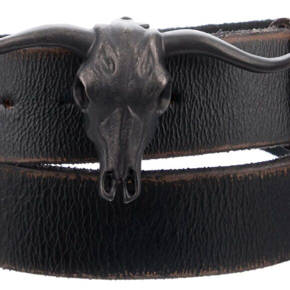 Ralph Lauren * Made in Italy Steer Head Black Distressed Calf Leather Belt - Picture 4 of 15